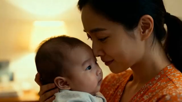  母亲与婴儿亲密互动画面1764#横屏 	 