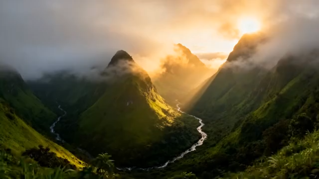 山间云雾缭绕日出风景2809#横屏 