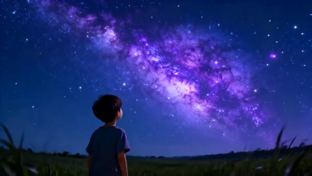  男孩仰望星空素材2939#横屏 	 - 