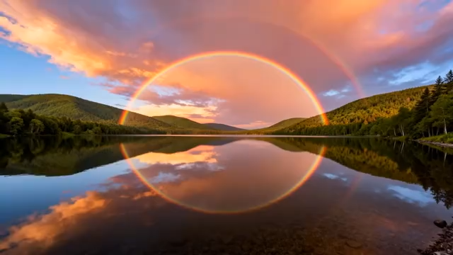山间湖泊双彩虹自然景观1732#横屏 
