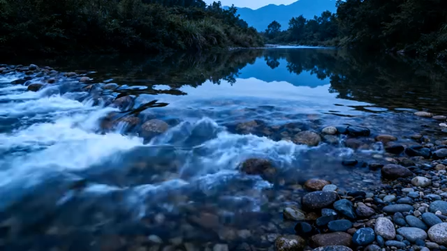 山间溪流与岸边碎石风景1293#横屏 