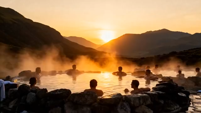 山间温泉日落场景3368#横屏 