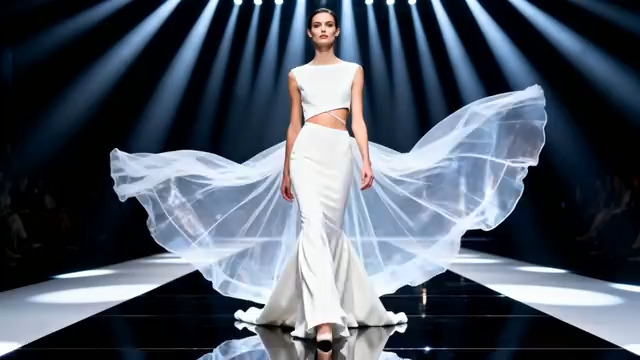  模特舞台走秀展示白色服装1361#横屏 	 