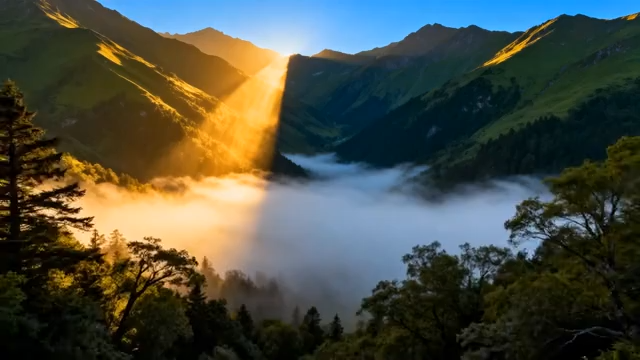 山间日出云雾缭绕美景1210#横屏 