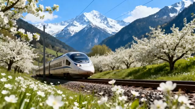 山间铁轨行驶的高铁3797#横屏 