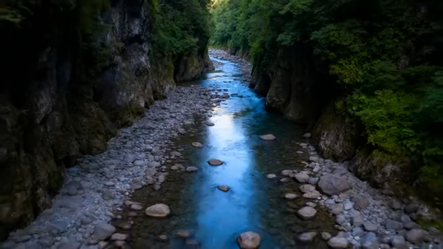 山间溪流与岩石森林景象1029#横屏 