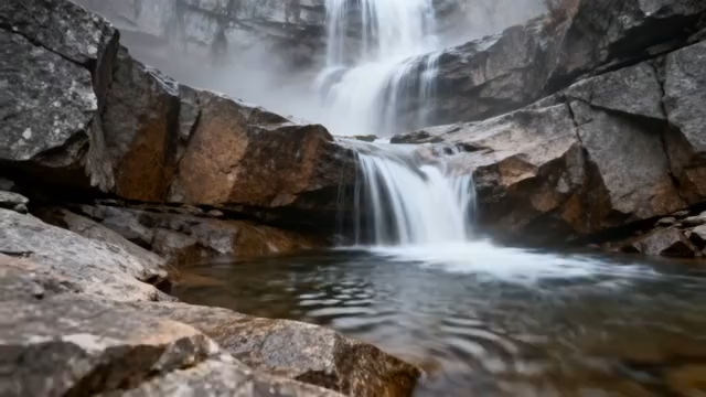 山间瀑布流水自然景观4259#横屏 
