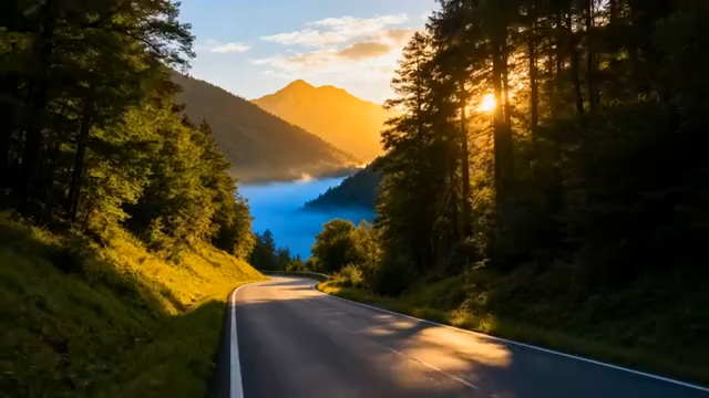 山间树林公路日落风景1125#横屏 