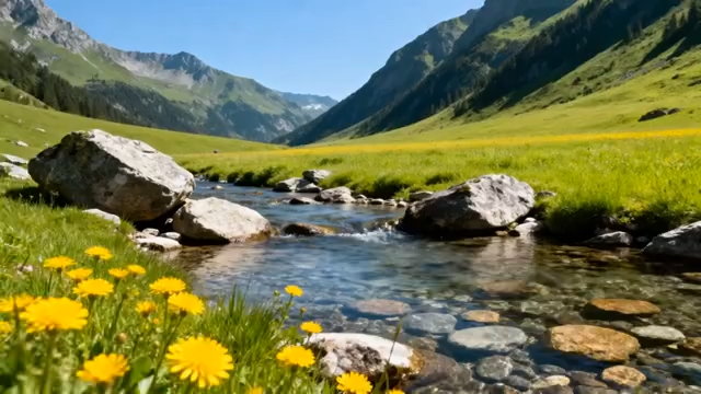 山间溪流草地自然风光4722#横屏 