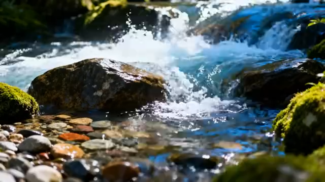 山间溪流石头流水景象5455#横屏 