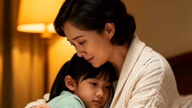  母亲与儿童温馨依偎画面92#横屏 	 -