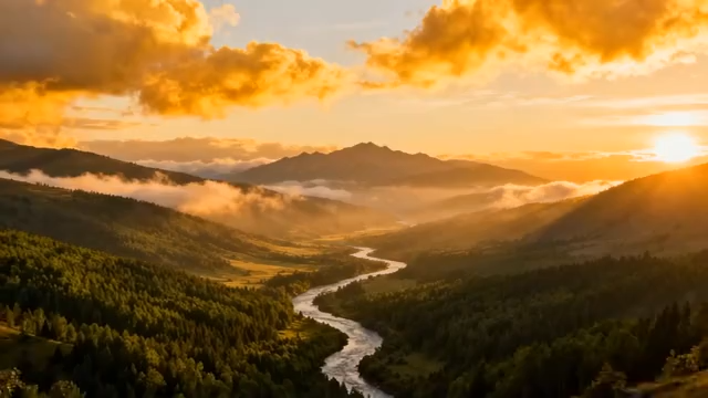 山间河流日落自然风光1294#横屏 