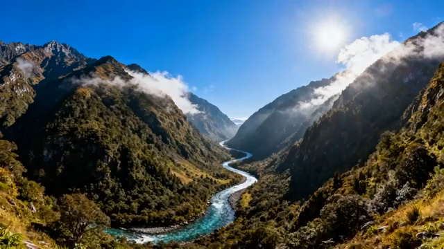 山谷间蜿蜒河流自然风光1846#横屏 