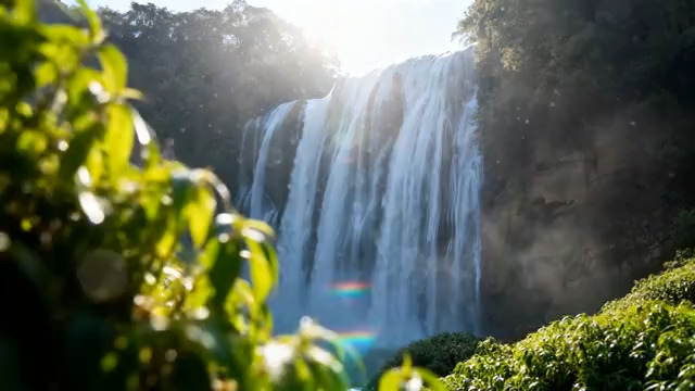  茂密植被中的瀑布景观17#横屏 	 -