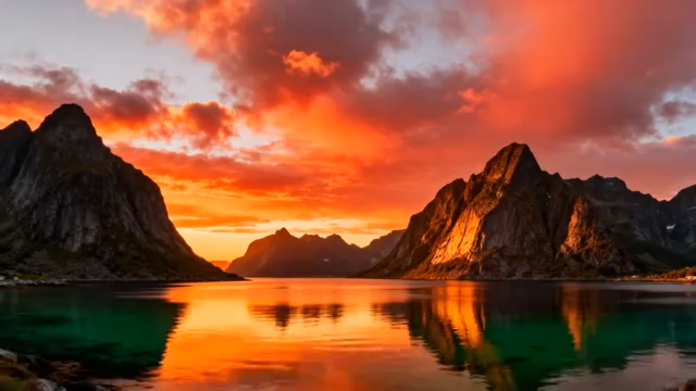 山间湖泊日落风景640#横屏 