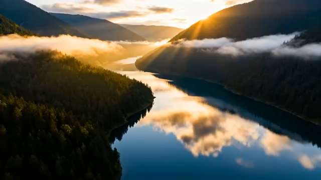 山间湖泊日出自然风光3305#横屏 