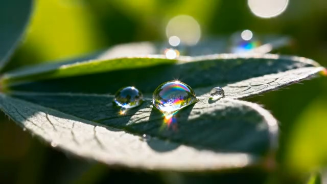  绿叶上晶莹的水滴特写1981#横屏 	 