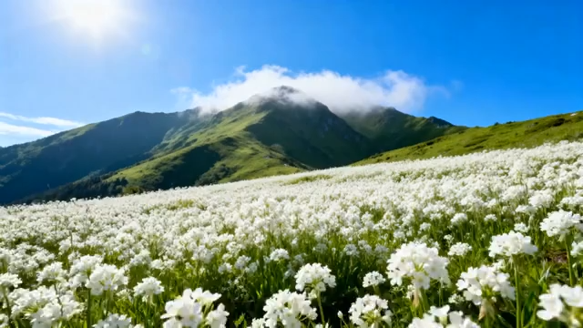 山间白色花海自然风光496#横屏 
