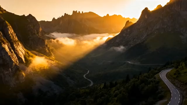 山间公路日出时分风景2598#横屏 