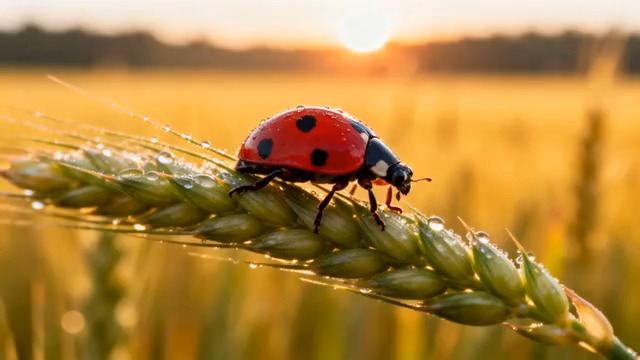  麦穗上的瓢虫自然风光素材2203#横屏 	 