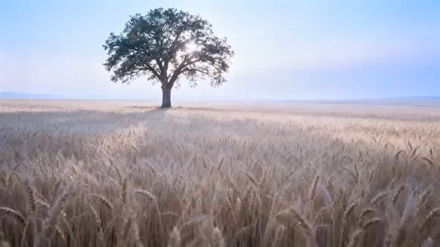  麦田中孤树立于旷野537#横屏 	 - 