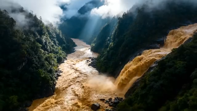 山间河流瀑布自然风光7#横屏 