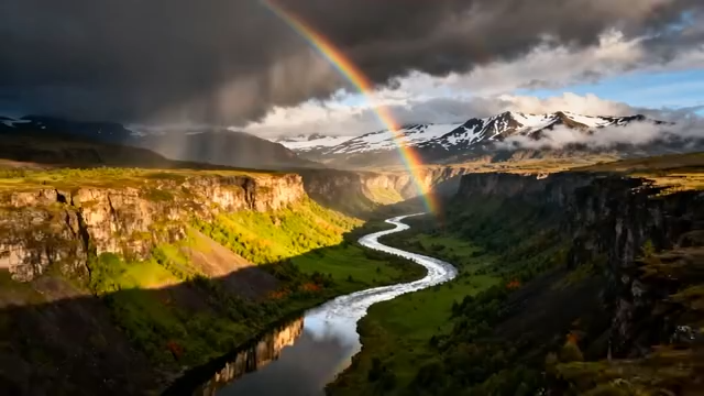 山间河谷彩虹自然风光4517#横屏 