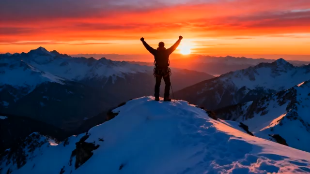 山顶人物日出欢呼全景2564#横屏 