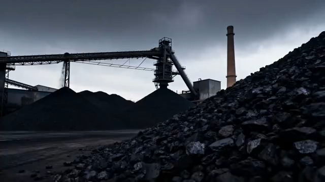  煤矿工厂煤堆与烟囱场景1052#横屏 	 