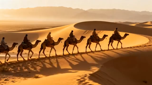 沙漠中行人骑骆驼队伍603#横屏 