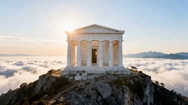 山顶古典建筑云海日出景观3089#横屏 