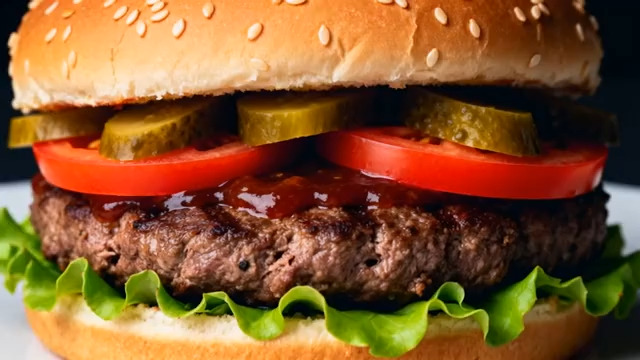  美味牛肉汉堡特写676#横屏 	 -