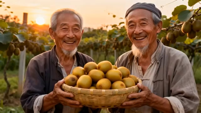  老农果园捧猕猴桃果实画面2569#横屏 	 