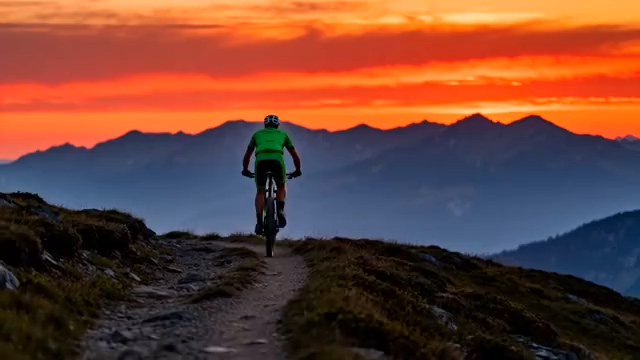 山地骑手于山间骑行日落美景5052#横屏 