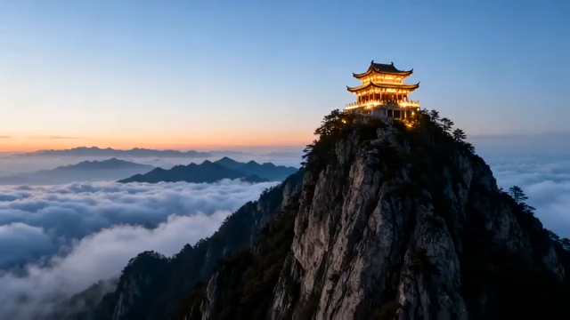 山顶古建筑云海日出景观3519#横屏 