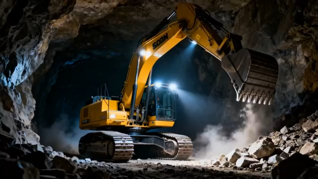 山洞内挖掘机施工场景3268#横屏 