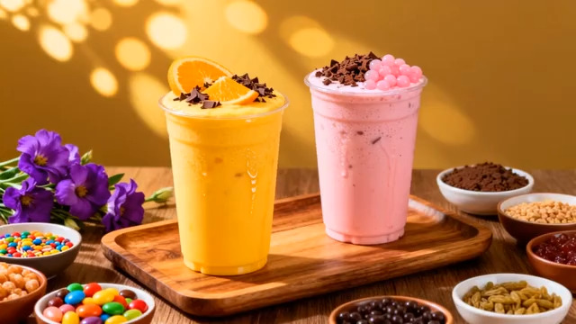  两杯装饰精美的特色饮料818#横屏 	 