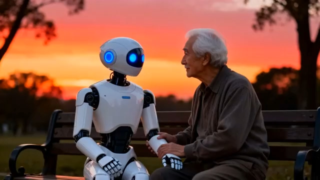  老人与机器人公园长椅互动626#横屏 	 - 