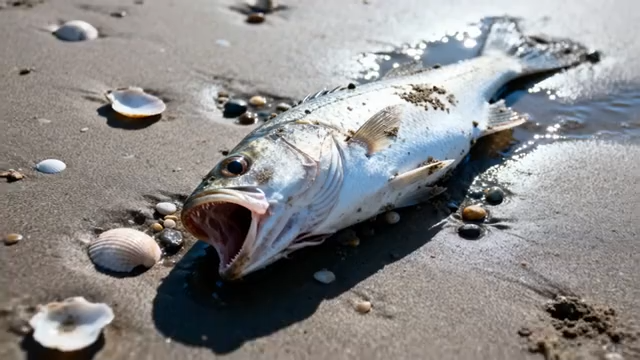 沙滩上的死鱼特写2020#横屏 