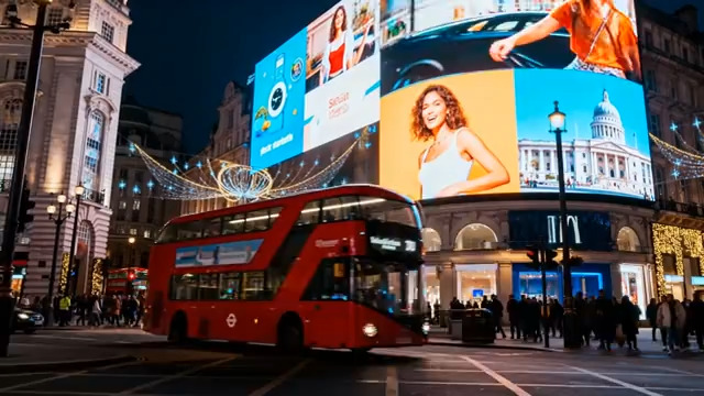  伦敦夜晚街道的红色双层巴士2328#横屏 	 