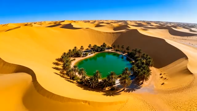 沙漠中绿洲航拍全景2765#横屏 