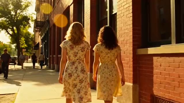  两位女子在街道漫步776#横屏 	 