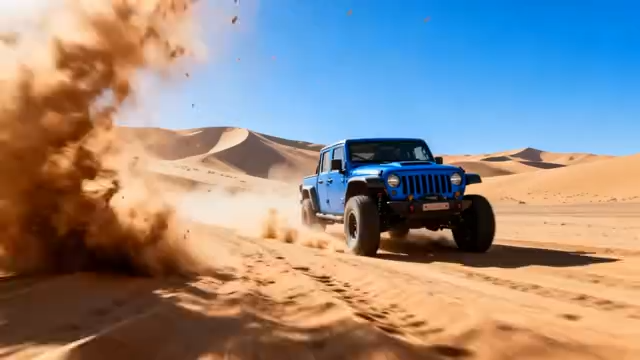 沙漠中蓝色汽车越野行驶858#横屏 
