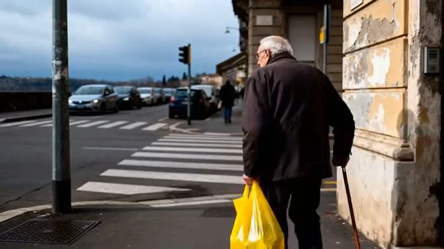 老人街道行走背影2744#横屏 	 