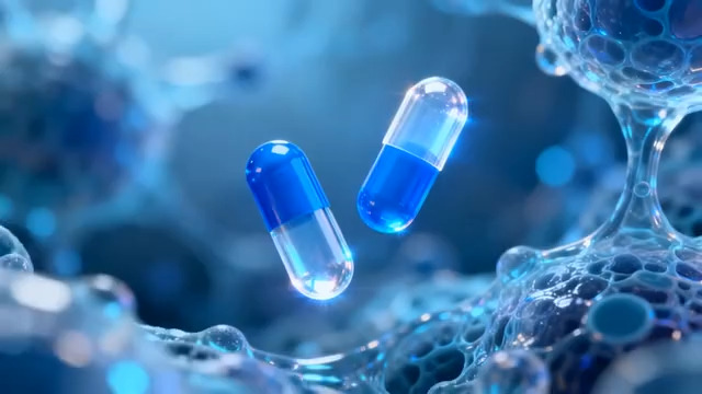  蓝色胶囊医疗元素渲染800#横屏 	 