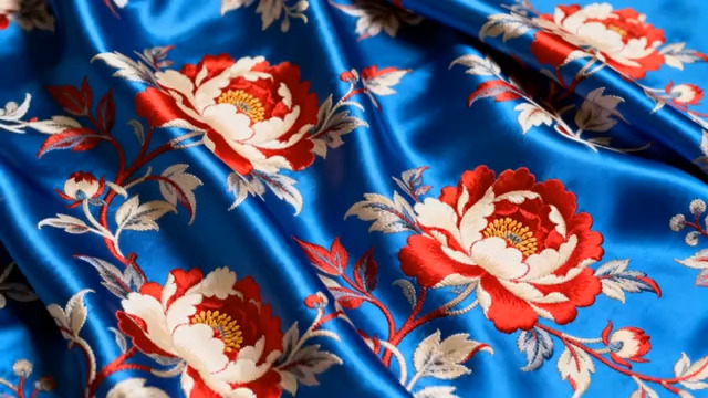  蓝色绣花丝绸面料特写2012#横屏 	 - 