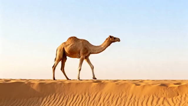 沙漠中骆驼独自行走素材4092#横屏 