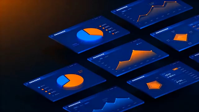  蓝色数据图表展示画面3077#横屏 	 