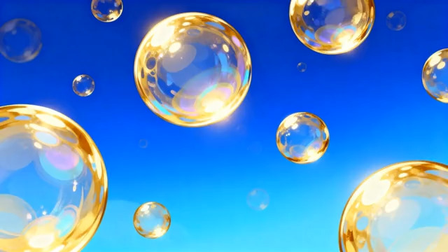  蓝色背景漂浮金色气泡画面2340#横屏 	 