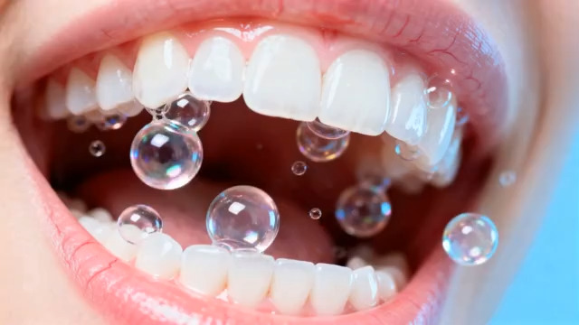  口腔内带气泡的洁白牙齿690#横屏 	 